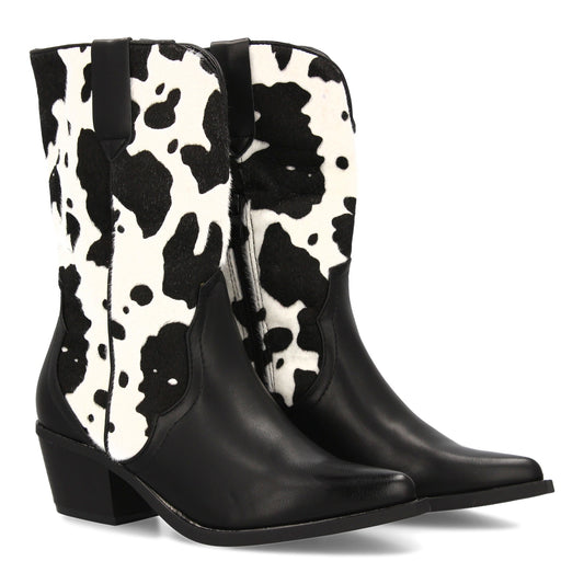 BOTA CAMPERA ANIMAL PRINT VACA NEGRO